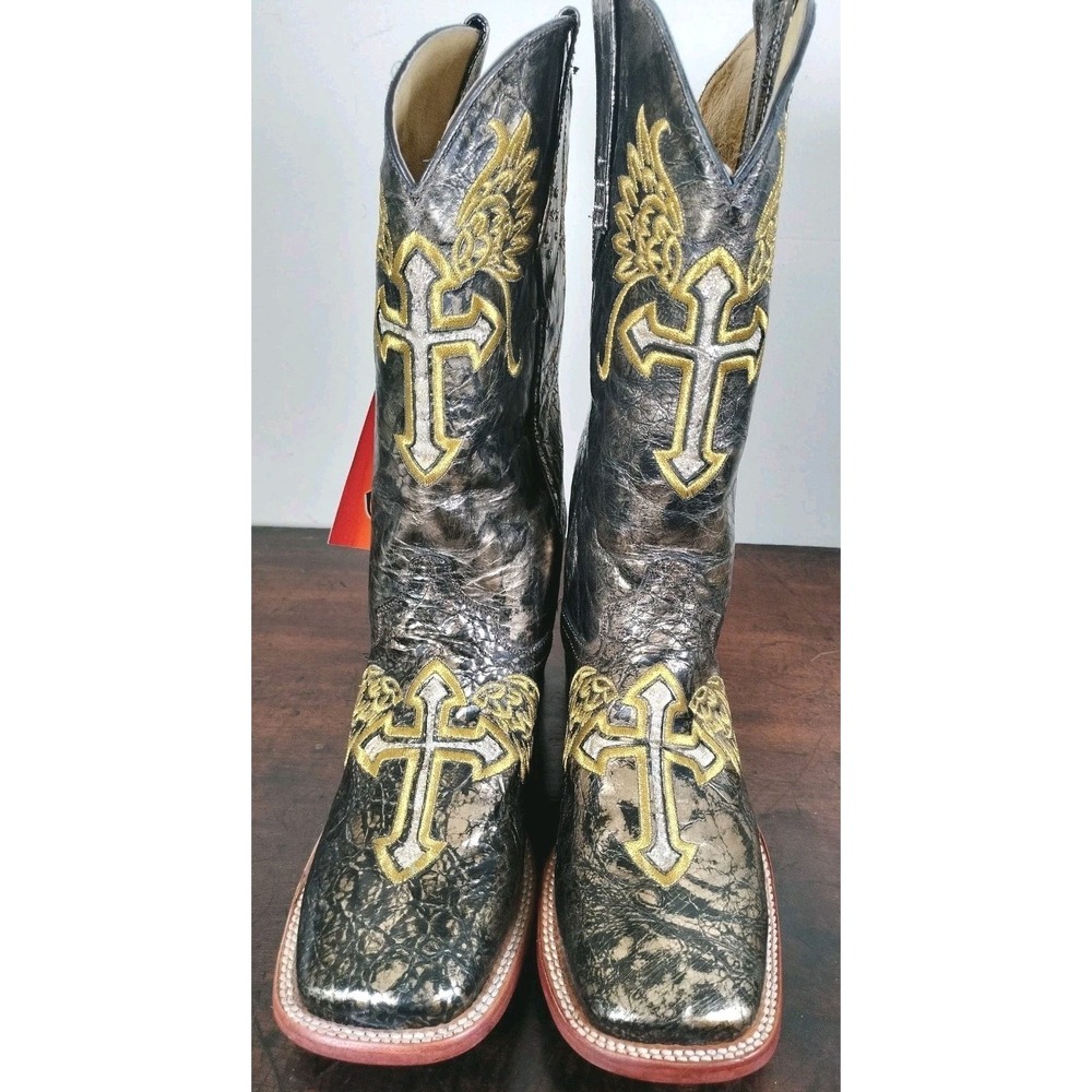 Ferrini Western Boots Womens 8.5 B Metallic Gold Angel Cross Square Toe NWT